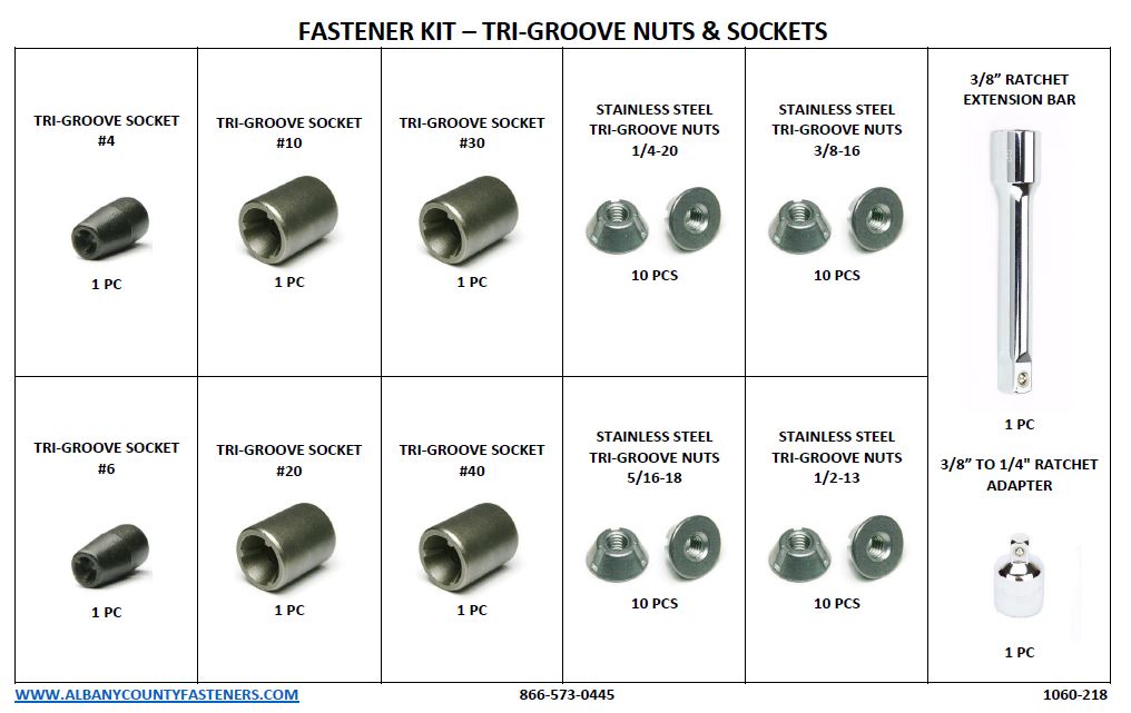 Kit Assortment, Tri Groove Socket Set with 316 Stainless Steel